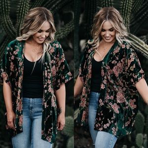 Green velvet floral fall holiday photo cardigan